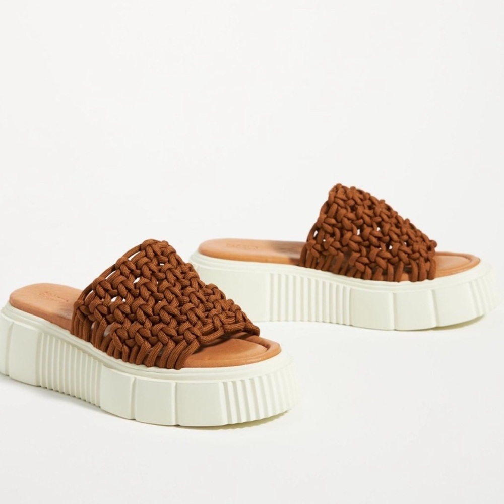 Anthropologie Brown Woven Platform Sandals